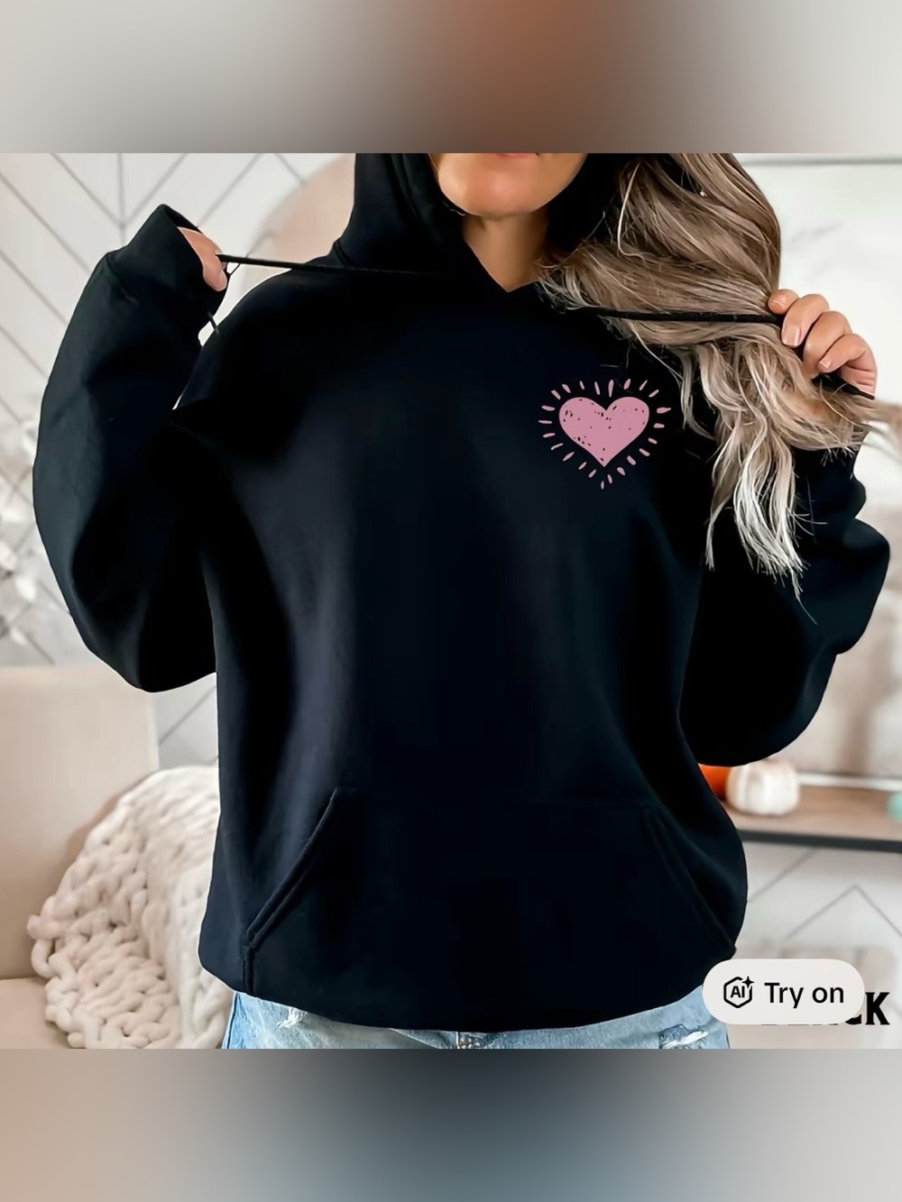 Heart Graphic Black Pullover Hoodie Sweatshirt Love Women’s Sz L NWOT